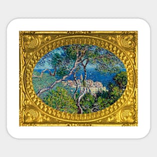 PANTONE MONET -  Gold Framed Bordighera (1884) by Claude Monet landscape Sticker